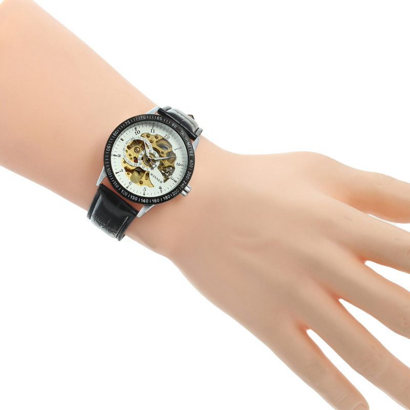 T-WINNER Ceas skeleton cu cadran circular, automat mecanic, unisex