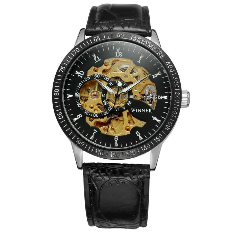 T-WINNER Ceas skeleton cu cadran circular, automat mecanic, unisex