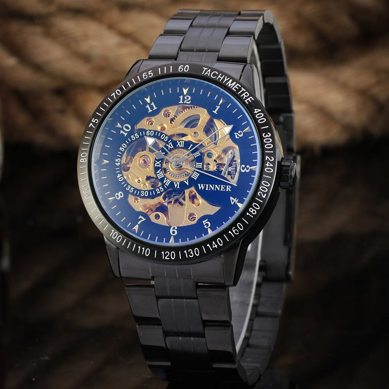 T-WINNER Ceas skeleton cu cadran circular, automat mecanic, unisex