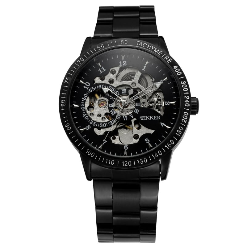 T-WINNER Ceas skeleton cu cadran circular, automat mecanic, unisex