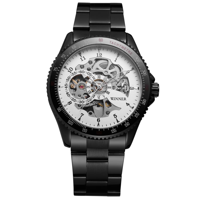 T-WINNER Ceas skeleton cu cadran circular, automat mecanic, unisex