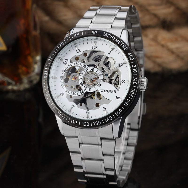 T-WINNER Ceas skeleton cu cadran circular, automat mecanic, unisex