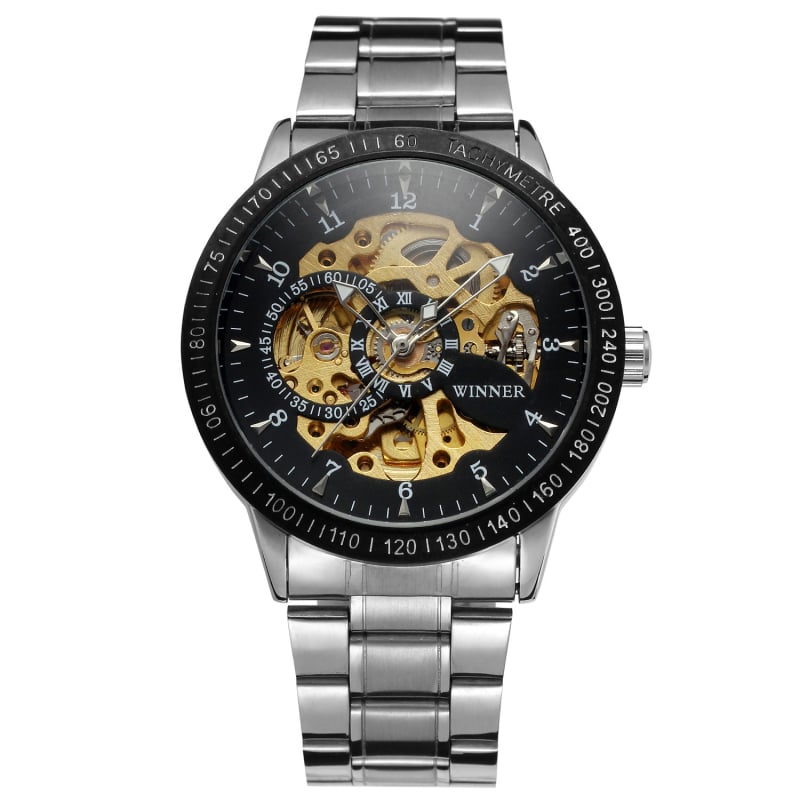 T-WINNER Ceas skeleton cu cadran circular, automat mecanic, unisex