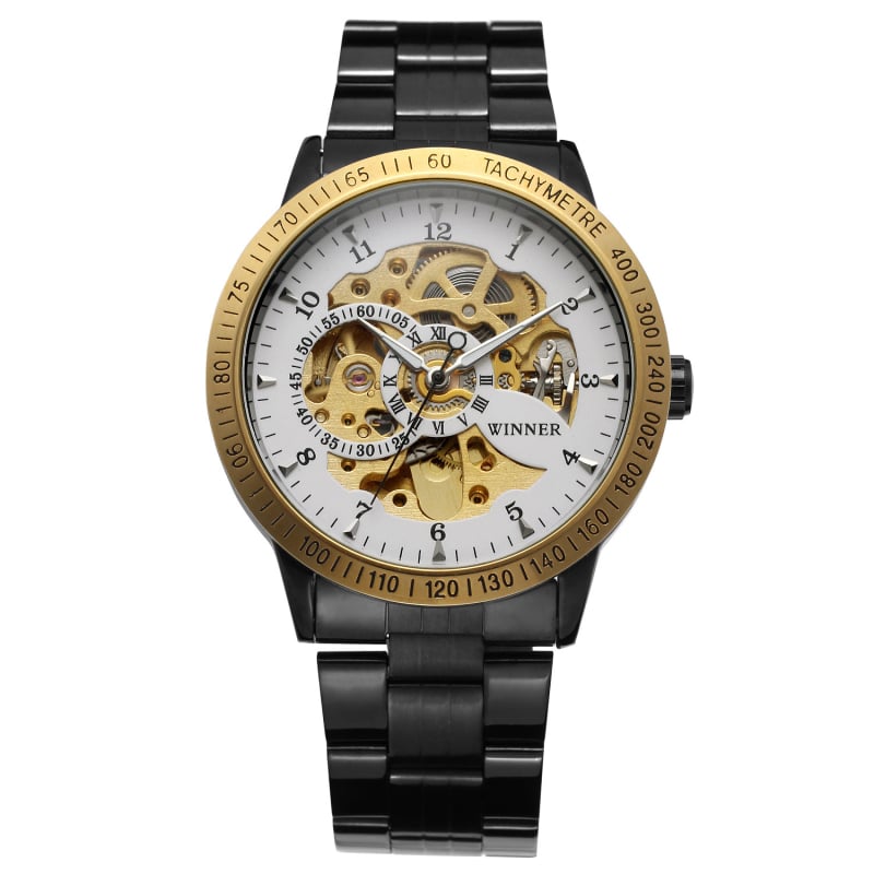 T-WINNER Ceas skeleton cu cadran circular, automat mecanic, unisex