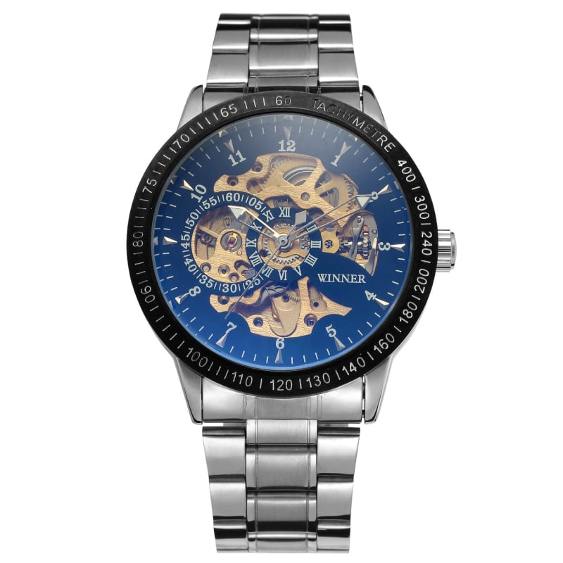 T-WINNER Ceas skeleton cu cadran circular, automat mecanic, unisex