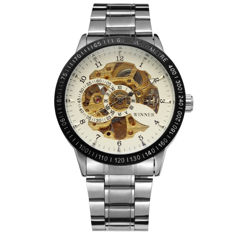 T-WINNER Ceas skeleton cu cadran circular, automat mecanic, unisex