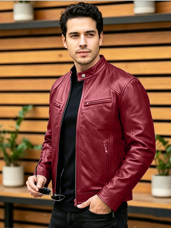 Jachetă din piele PU, croială slim, guler înalt, stil motociclet, primăvară-toamnă, casual