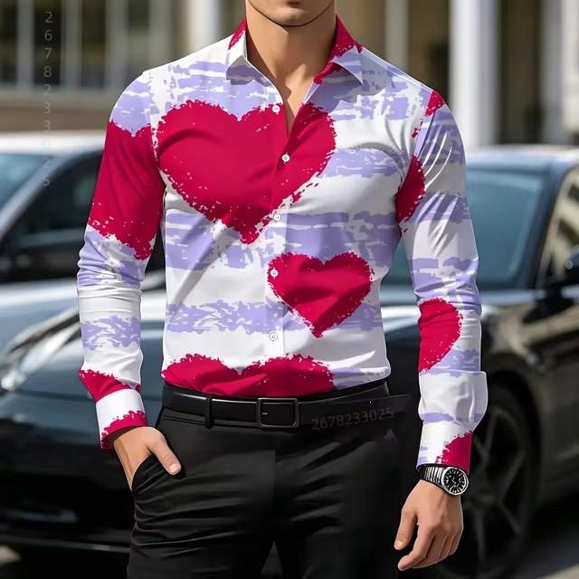 Muška košulja s udobnim, stilskim tiskom, casual i svestran, širokog kroja za poslovni stil