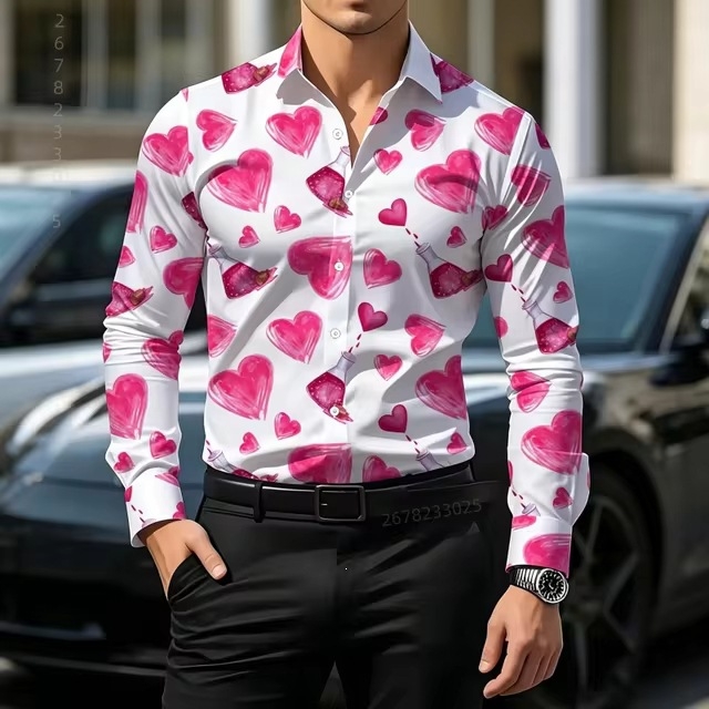 Muška košulja s udobnim, stilskim tiskom, casual i svestran, širokog kroja za poslovni stil