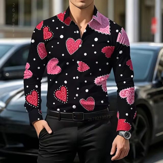 Muška košulja s udobnim, stilskim tiskom, casual i svestran, širokog kroja za poslovni stil
