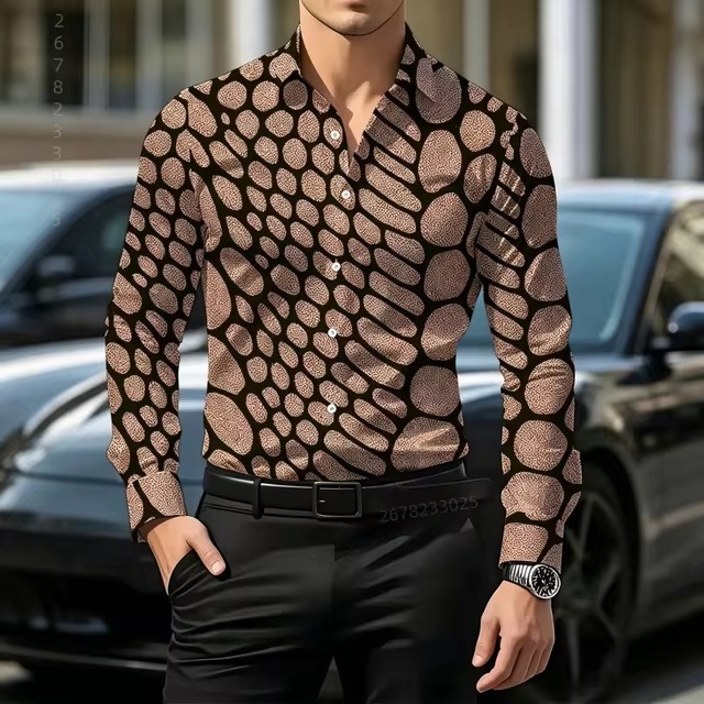 Muška košulja s udobnim, stilskim tiskom, casual i svestran, širokog kroja za poslovni stil