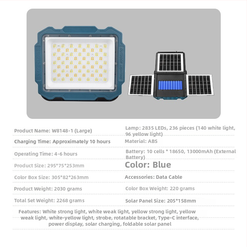 LED vanjski floodlight s tri solarne ploče, baterija velike kapacitete i dugi radni vijek, s kukom