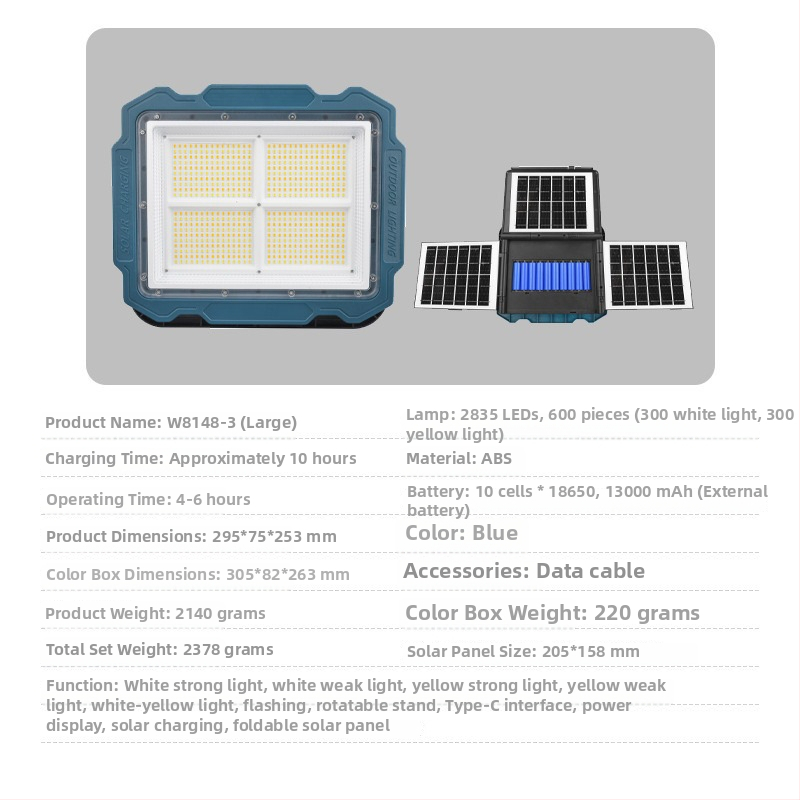 LED vanjski floodlight s tri solarne ploče, baterija velike kapacitete i dugi radni vijek, s kukom