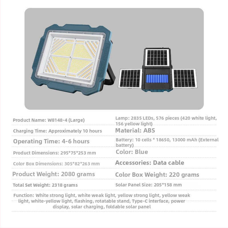LED vanjski floodlight s tri solarne ploče, baterija velike kapacitete i dugi radni vijek, s kukom