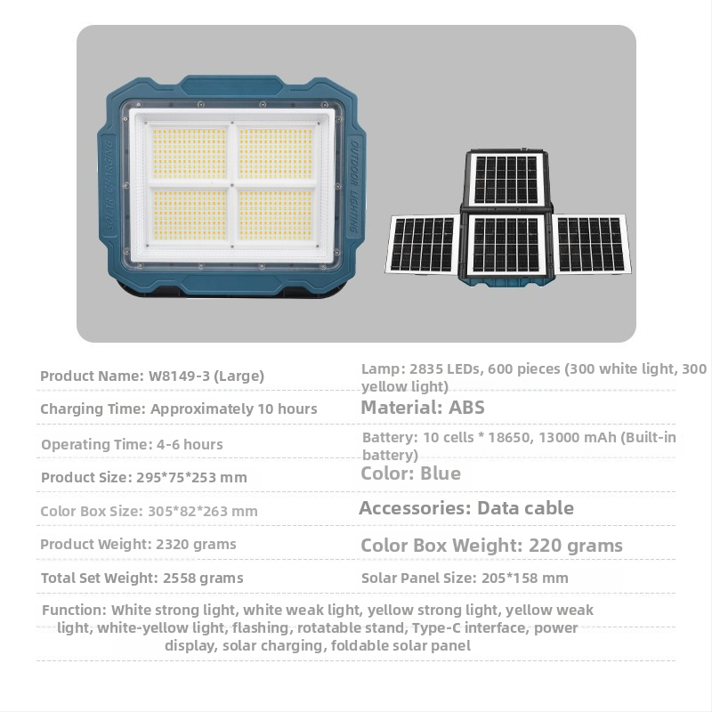 LED vanjski floodlight s tri solarne ploče, baterija velike kapacitete i dugi radni vijek, s kukom