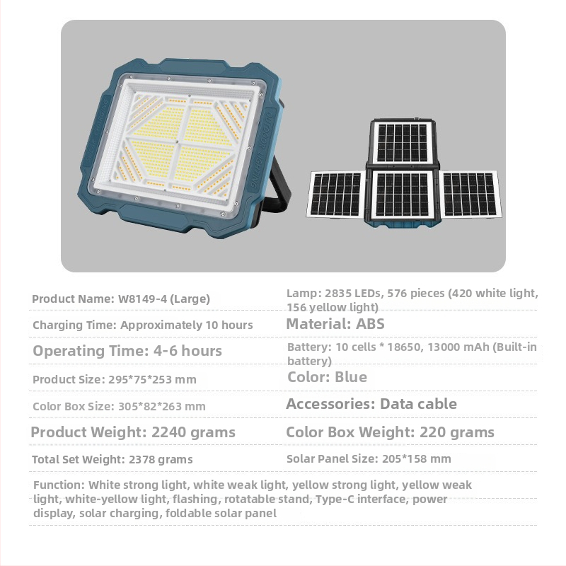 LED vanjski floodlight s tri solarne ploče, baterija velike kapacitete i dugi radni vijek, s kukom