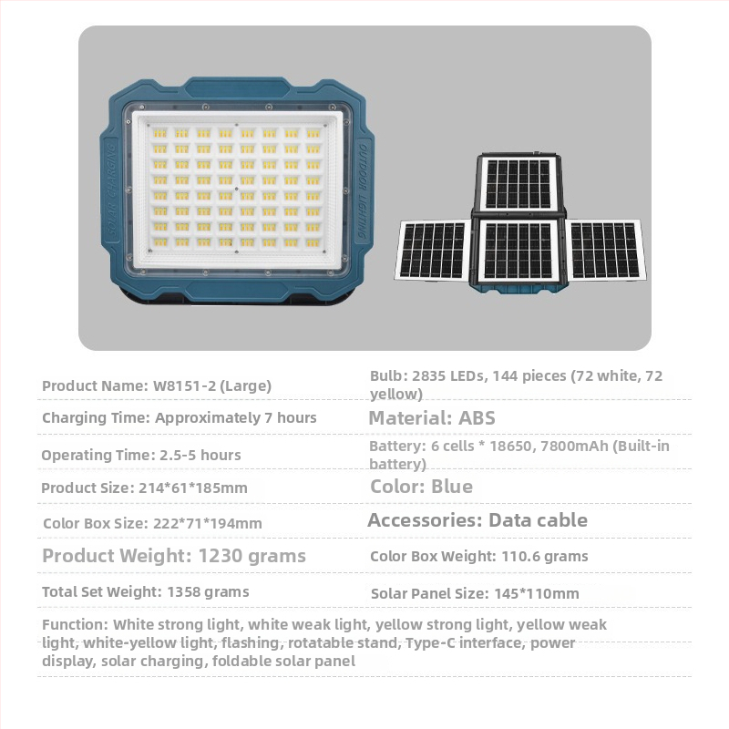 LED vanjski floodlight s tri solarne ploče, baterija velike kapacitete i dugi radni vijek, s kukom