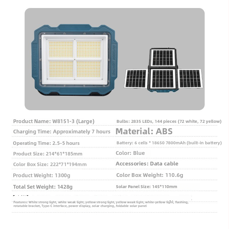 LED vanjski floodlight s tri solarne ploče, baterija velike kapacitete i dugi radni vijek, s kukom