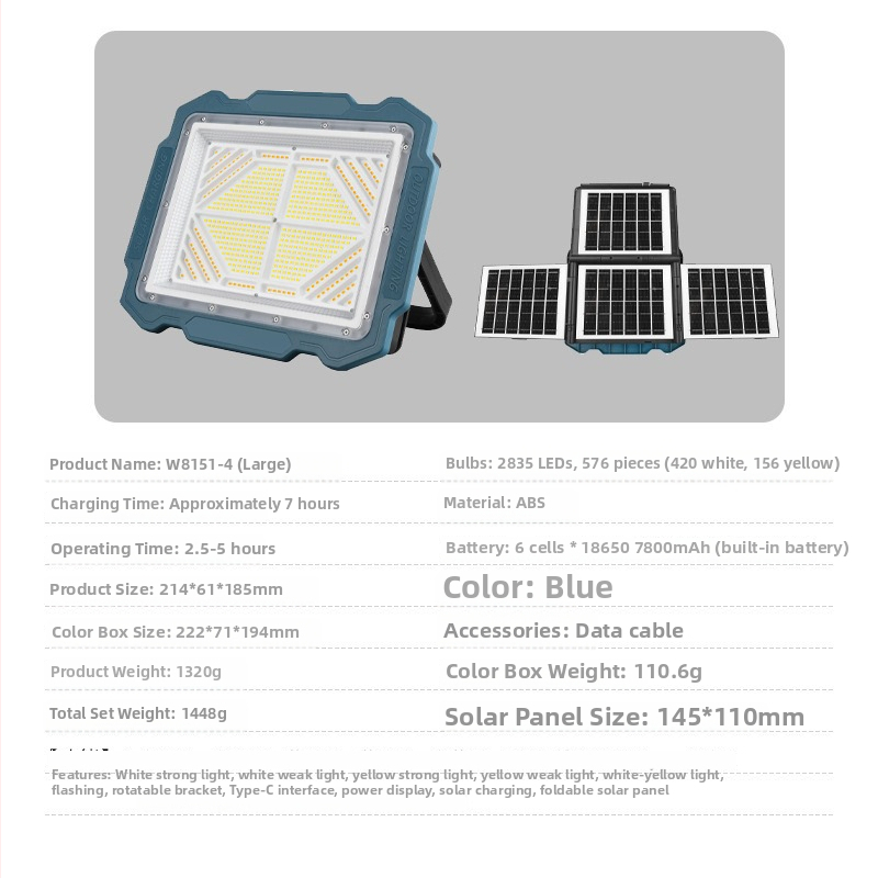 LED vanjski floodlight s tri solarne ploče, baterija velike kapacitete i dugi radni vijek, s kukom