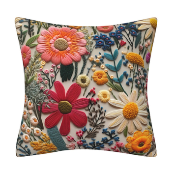 Lanena navlaka za jastuk s 3D imitacijom broderije i cvjetnim uzorkom, digitalni tisak, dekor za kauč.