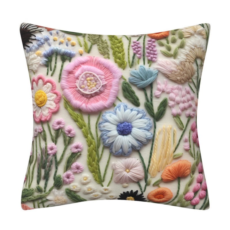 Lanena navlaka za jastuk s 3D imitacijom broderije i cvjetnim uzorkom, digitalni tisak, dekor za kauč.