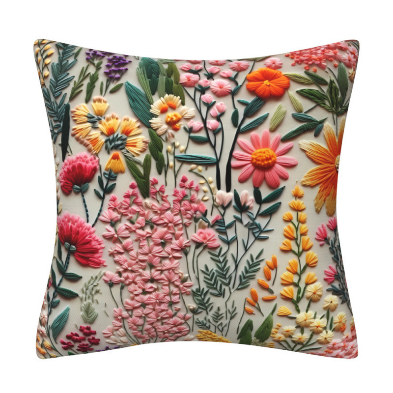 Lanena navlaka za jastuk s 3D imitacijom broderije i cvjetnim uzorkom, digitalni tisak, dekor za kauč.