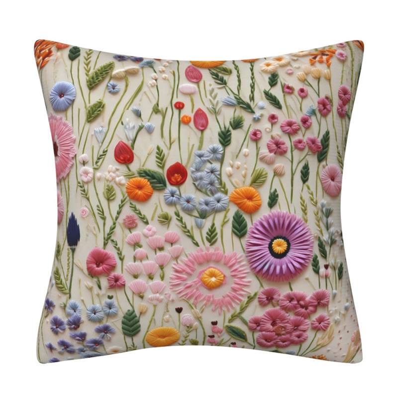 Lanena navlaka za jastuk s 3D imitacijom broderije i cvjetnim uzorkom, digitalni tisak, dekor za kauč.
