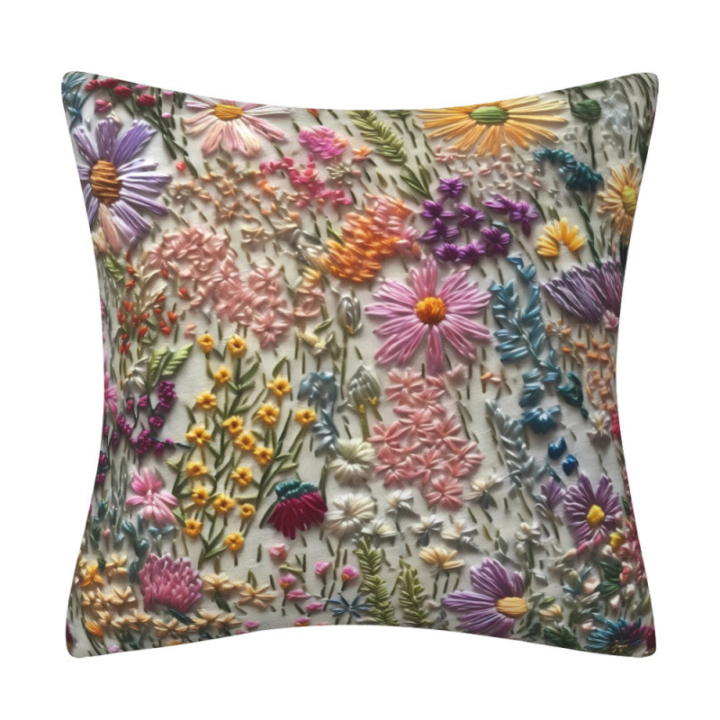 Lanena navlaka za jastuk s 3D imitacijom broderije i cvjetnim uzorkom, digitalni tisak, dekor za kauč.