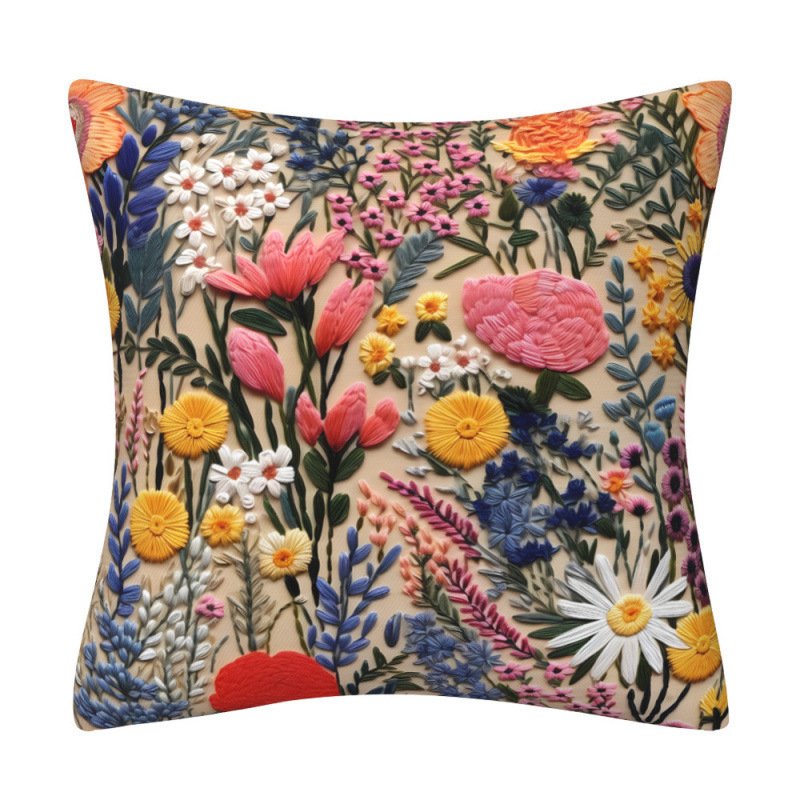 Lanena navlaka za jastuk s 3D imitacijom broderije i cvjetnim uzorkom, digitalni tisak, dekor za kauč.