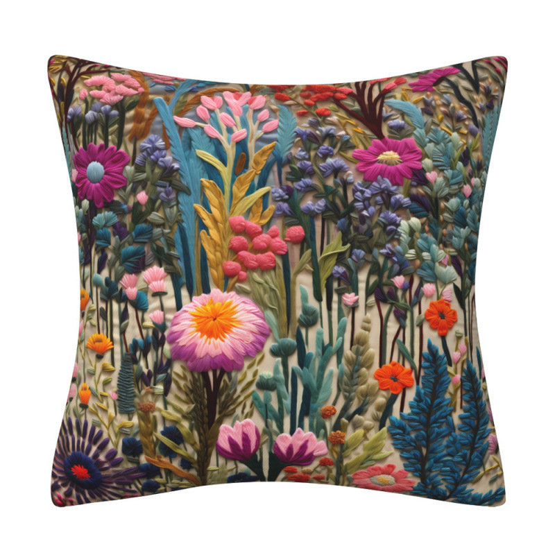 Lanena navlaka za jastuk s 3D imitacijom broderije i cvjetnim uzorkom, digitalni tisak, dekor za kauč.