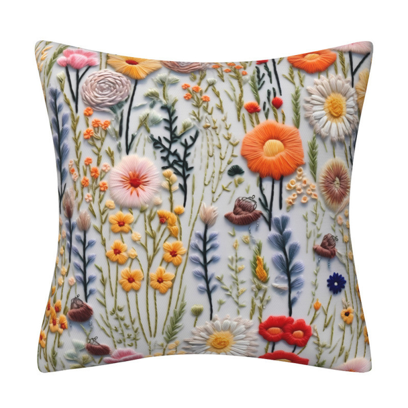 Lanena navlaka za jastuk s 3D imitacijom broderije i cvjetnim uzorkom, digitalni tisak, dekor za kauč.