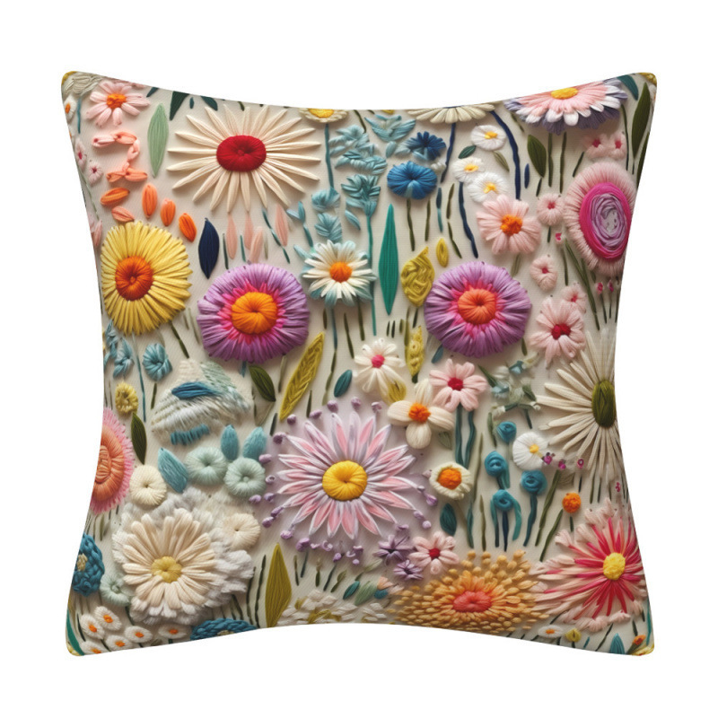 Lanena navlaka za jastuk s 3D imitacijom broderije i cvjetnim uzorkom, digitalni tisak, dekor za kauč.