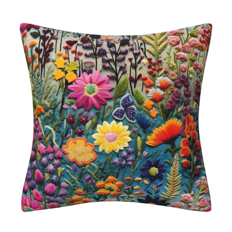 Lanena navlaka za jastuk s 3D imitacijom broderije i cvjetnim uzorkom, digitalni tisak, dekor za kauč.