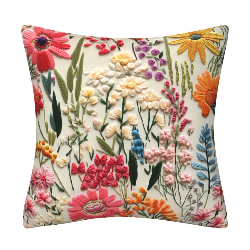 Lanena navlaka za jastuk s 3D imitacijom broderije i cvjetnim uzorkom, digitalni tisak, dekor za kauč.