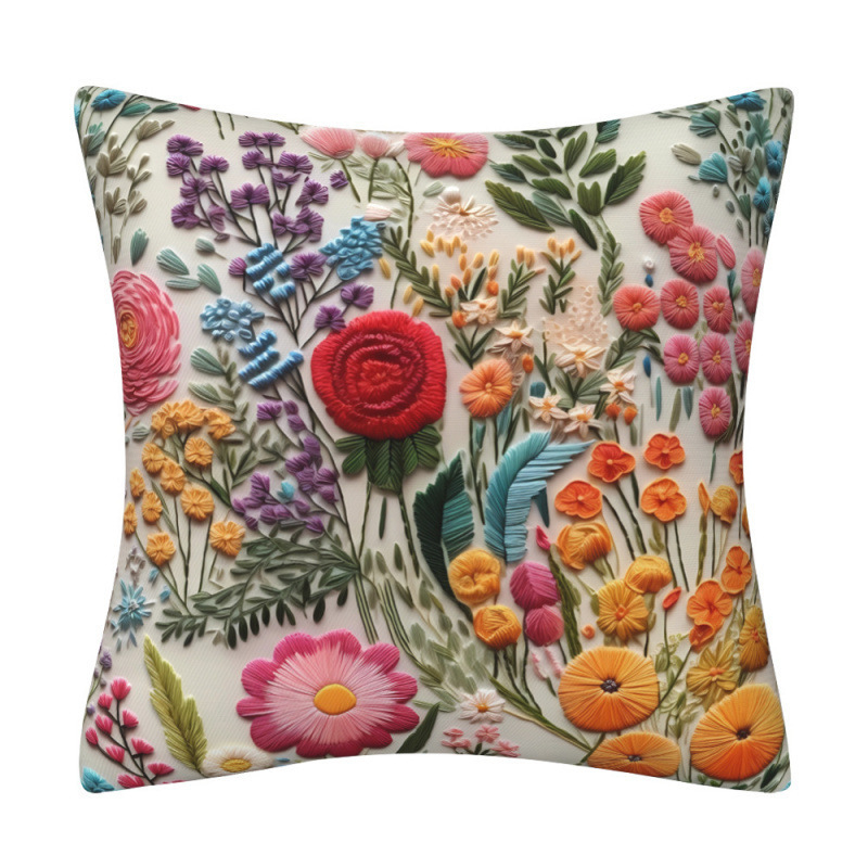 Lanena navlaka za jastuk s 3D imitacijom broderije i cvjetnim uzorkom, digitalni tisak, dekor za kauč.