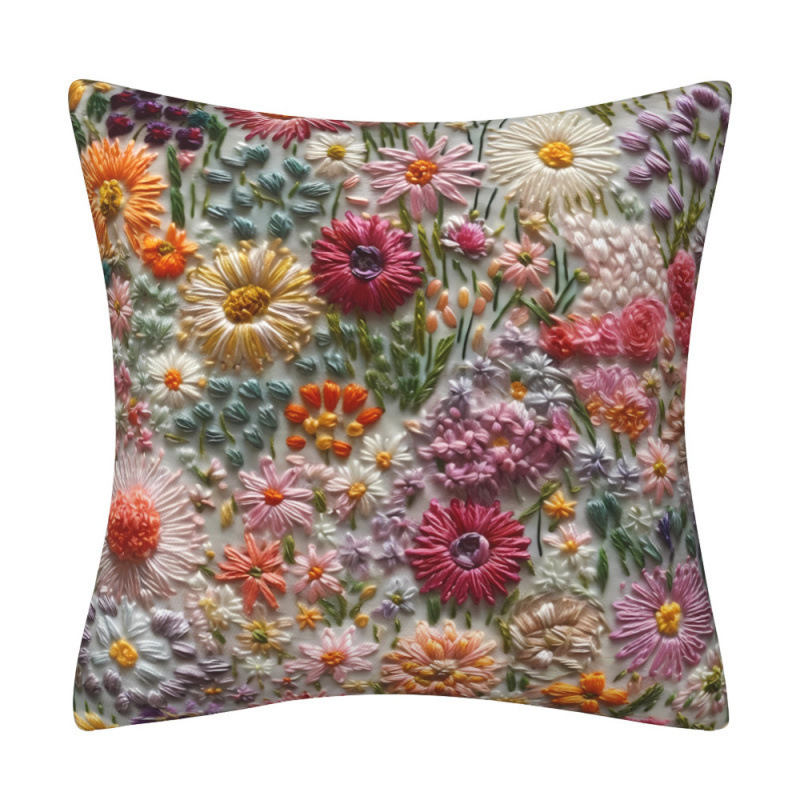 Lanena navlaka za jastuk s 3D imitacijom broderije i cvjetnim uzorkom, digitalni tisak, dekor za kauč.