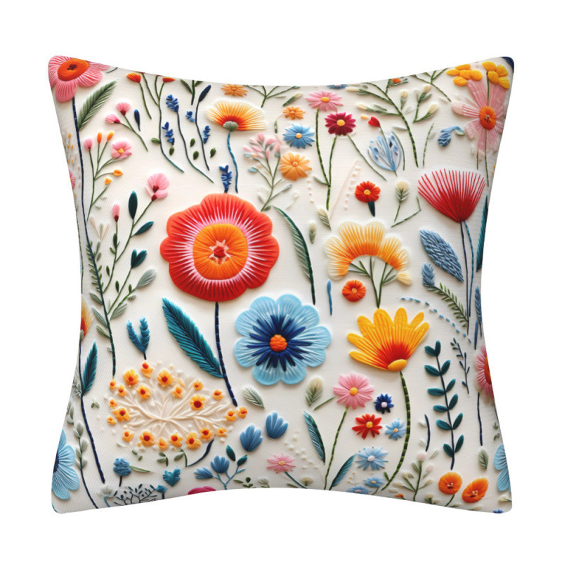 Lanena navlaka za jastuk s 3D imitacijom broderije i cvjetnim uzorkom, digitalni tisak, dekor za kauč.