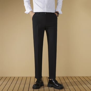 Pantaloni negri de costum pentru bărbați, croială dreaptă, fără cute, slim fit