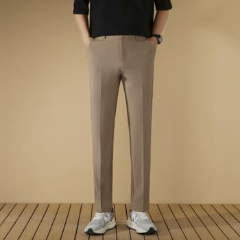Pantaloni negri de costum pentru bărbați, croială dreaptă, fără cute, slim fit