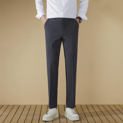 Pantaloni negri de costum pentru bărbați, croială dreaptă, fără cute, slim fit