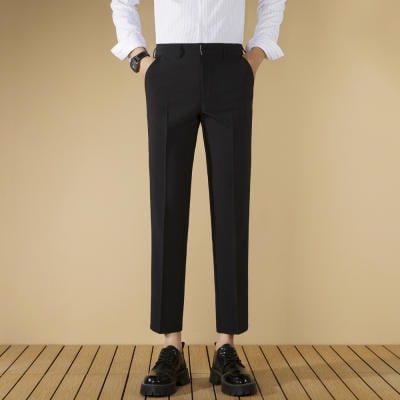 Pantaloni negri de costum pentru bărbați, croială dreaptă, fără cute, slim fit