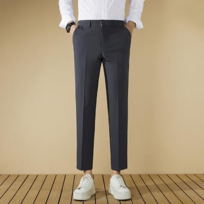 Pantaloni negri de costum pentru bărbați, croială dreaptă, fără cute, slim fit
