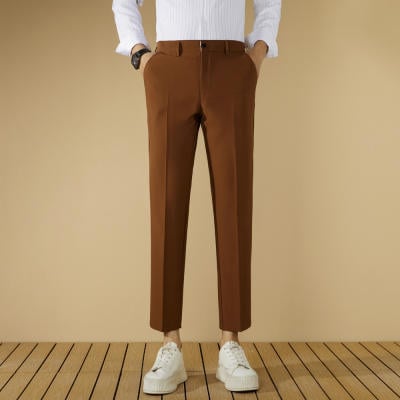 Pantaloni negri de costum pentru bărbați, croială dreaptă, fără cute, slim fit