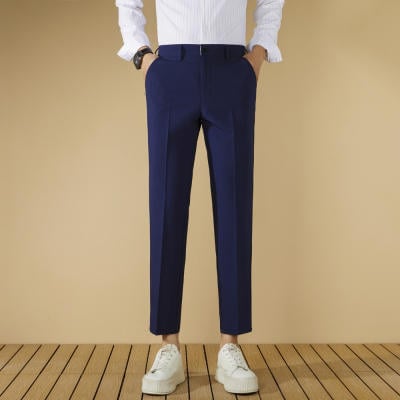 Pantaloni negri de costum pentru bărbați, croială dreaptă, fără cute, slim fit