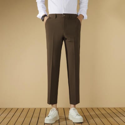 Pantaloni negri de costum pentru bărbați, croială dreaptă, fără cute, slim fit