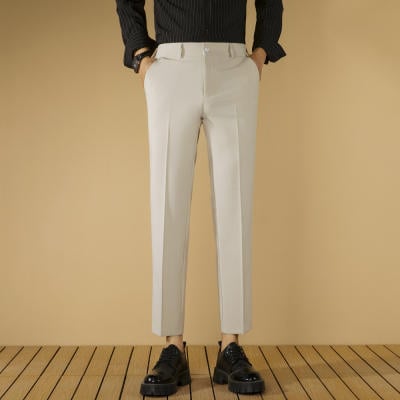 Pantaloni negri de costum pentru bărbați, croială dreaptă, fără cute, slim fit
