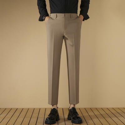 Pantaloni negri de costum pentru bărbați, croială dreaptă, fără cute, slim fit