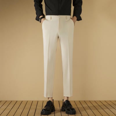 Pantaloni negri de costum pentru bărbați, croială dreaptă, fără cute, slim fit