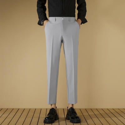 Pantaloni negri de costum pentru bărbați, croială dreaptă, fără cute, slim fit