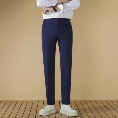 Pantaloni negri de costum pentru bărbați, croială dreaptă, fără cute, slim fit